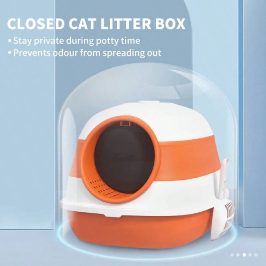 PawHut Litter Box with Lid, Covered Litter Box/ High Sides, Freshener, Large Two - Way Entrance Litter Box, Foldable, Easy Clean, Orange, and Black
