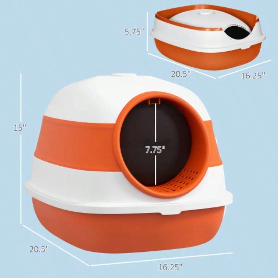 PawHut Litter Box with Lid, Covered Litter Box/ High Sides, Freshener, Large Two - Way Entrance Litter Box, Foldable, Easy Clean, Orange, and Black