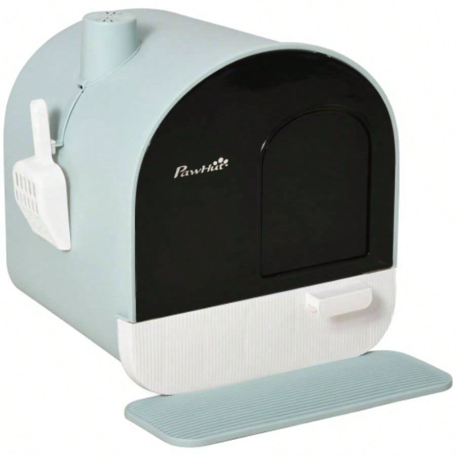 PawHut Litter Box with Lid, Covered Litter Box Indoor Cats with Tray, Scoop, 17x 17x 18.5 Green