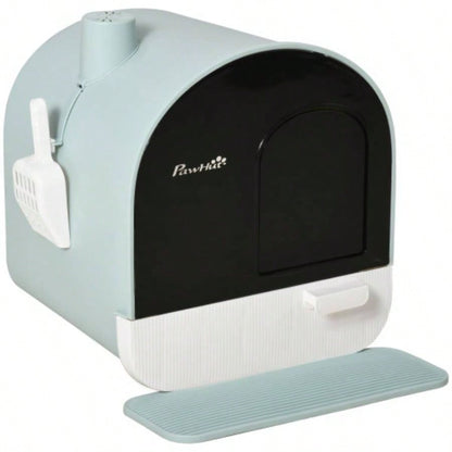 PawHut Litter Box with Lid, Covered Litter Box Indoor Cats with Tray, Scoop, 17x 17x 18.5 Green