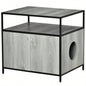 PawHut Wooden Litter Box Enclosure, Hidden Kitten Washroom, Indoor End Table with Magnetic Doors Storage Shelves, Gray