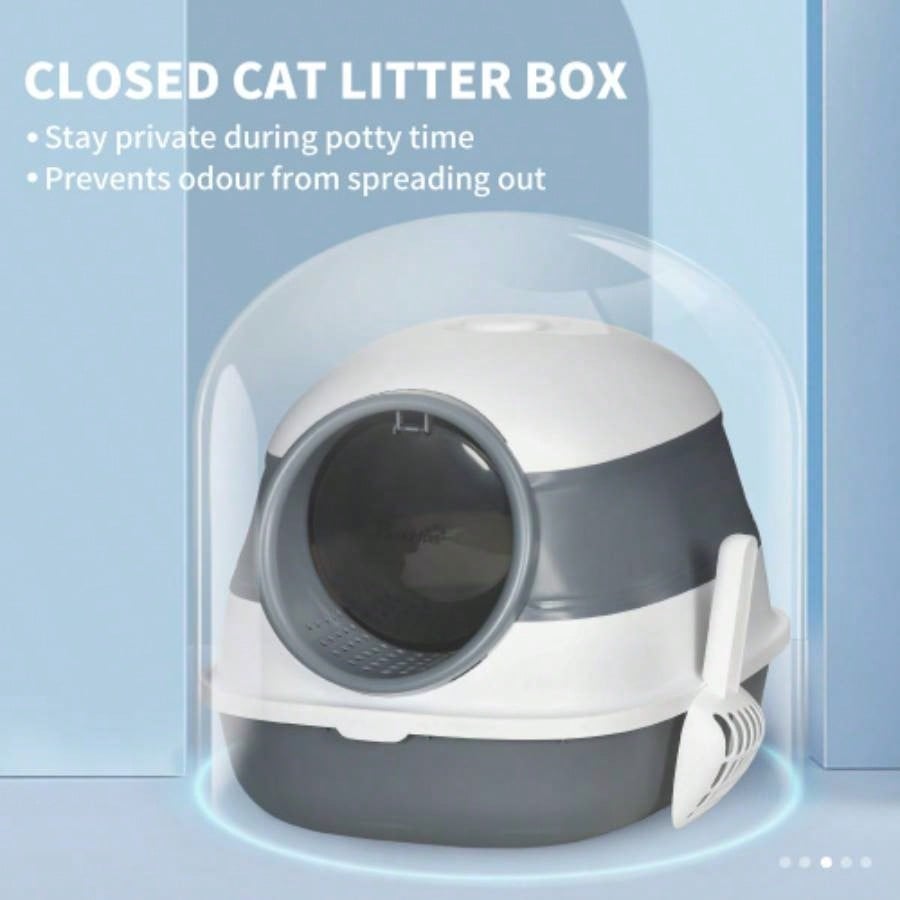 PawHut Litter Box with Lid, Covered Litter Box/ High Sides, Freshener, Large Two - Way Entrance Litter Box, Foldable, Easy Clean, White, and Gray