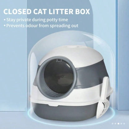 PawHut Litter Box with Lid, Covered Litter Box/ High Sides, Freshener, Large Two - Way Entrance Litter Box, Foldable, Easy Clean, White, and Gray