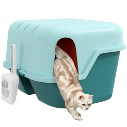 PawHut Litter Box, Covered Litter Box with Lid, Scoop, Easy to Clean Lockable Openable Cover, Litter Box Indoor Cats, Green
