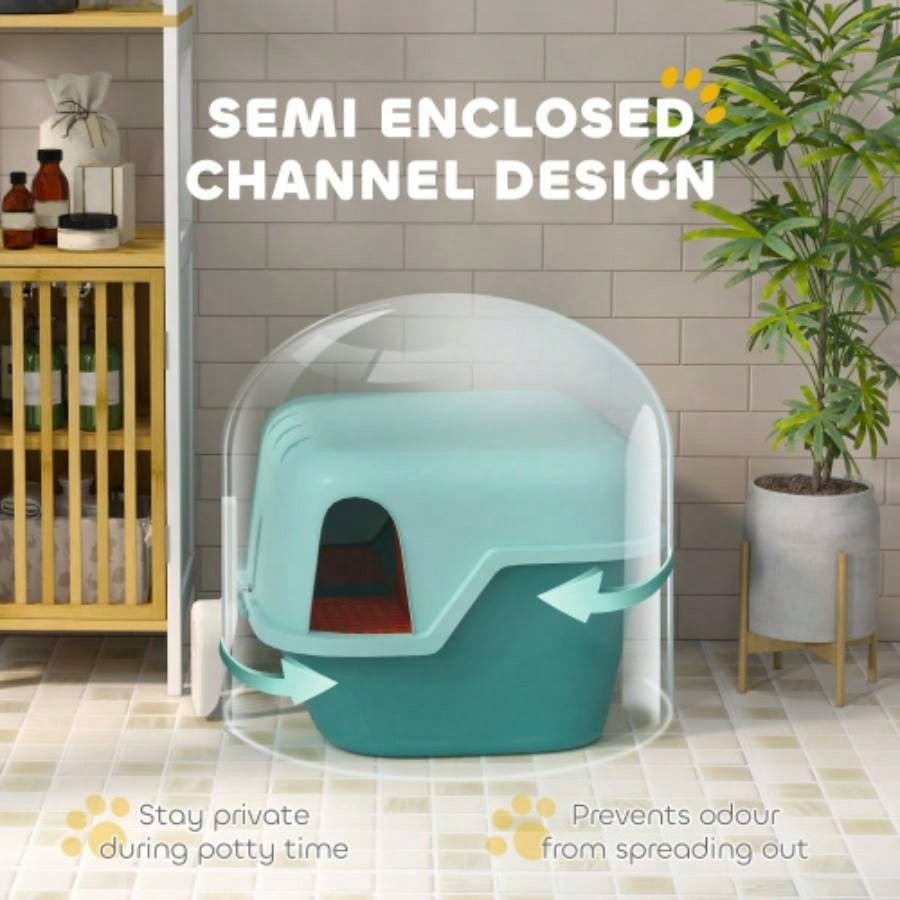 PawHut Litter Box, Covered Litter Box with Lid, Scoop, Easy to Clean Lockable Openable Cover, Litter Box Indoor Cats, Green