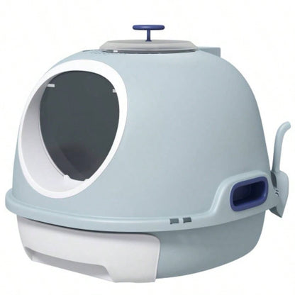 PawHut Covered Litter Box, Litter Box with a Lid, Scoop Enclosed Drawer Skylight Cats Thats Easy to Clean, Blue