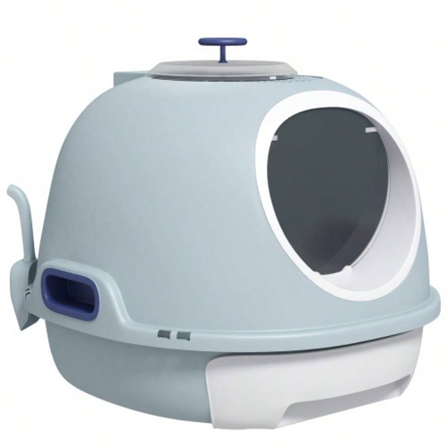 PawHut Covered Litter Box, Litter Box with a Lid, Scoop Enclosed Drawer Skylight Cats Thats Easy to Clean, Blue