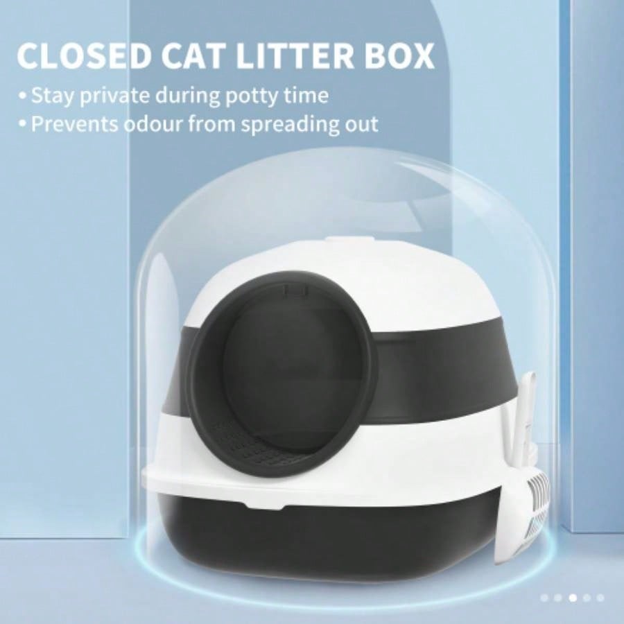 PawHut Litter Box with Lid, Covered Litter Box/ High Sides, Freshener, Large Two - Way Entrance Litter Box, Foldable, Easy Clean, White, and Black
