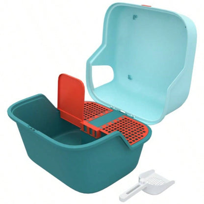 PawHut Litter Box, Covered Litter Box with Lid, Scoop, Easy to Clean Lockable Openable Cover, Litter Box Indoor Cats, Green