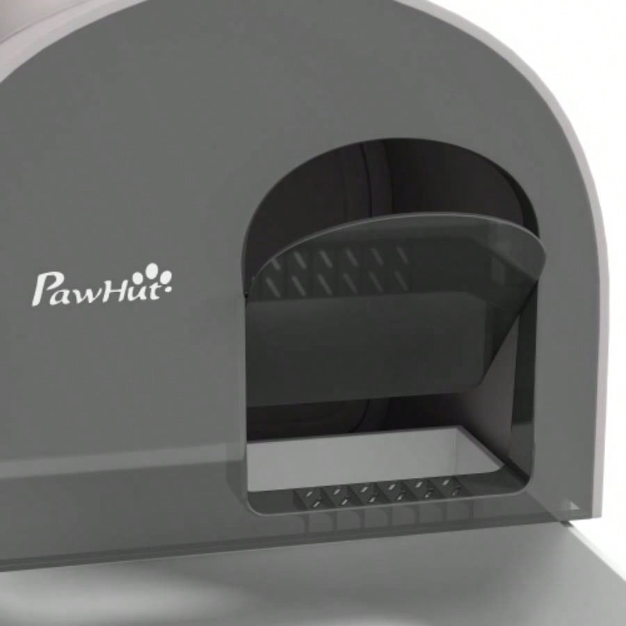 PawHut Litter Box with Lid, Covered Litter Box Indoor Cats with Tray, Scoop, 17x 17x 18.5 Light Gray