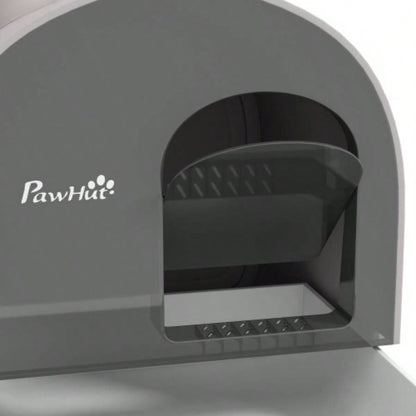 PawHut Litter Box with Lid, Covered Litter Box Indoor Cats with Tray, Scoop, 17x 17x 18.5 Light Gray