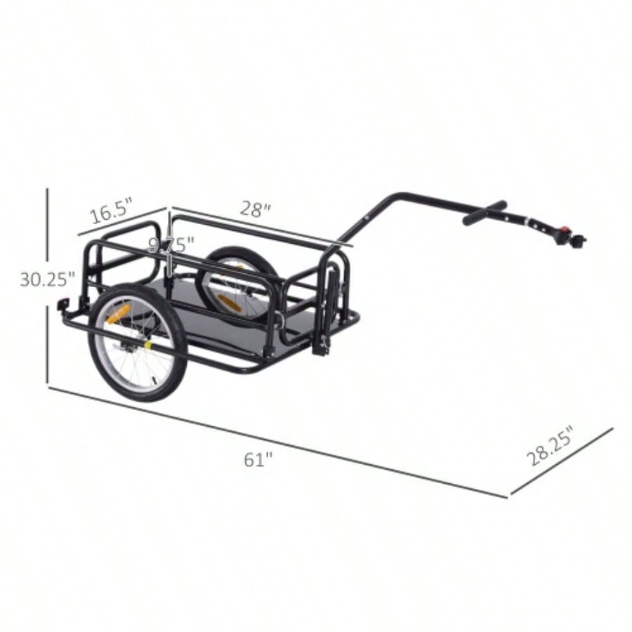 Aosom Bike Cargo Trailer, Trailer, Heavy - Duty Bike Wagon Cart, Foldable Compact Storage, with Universal Hitch, 16 Wheels, 88 lbs. Capacity, Black