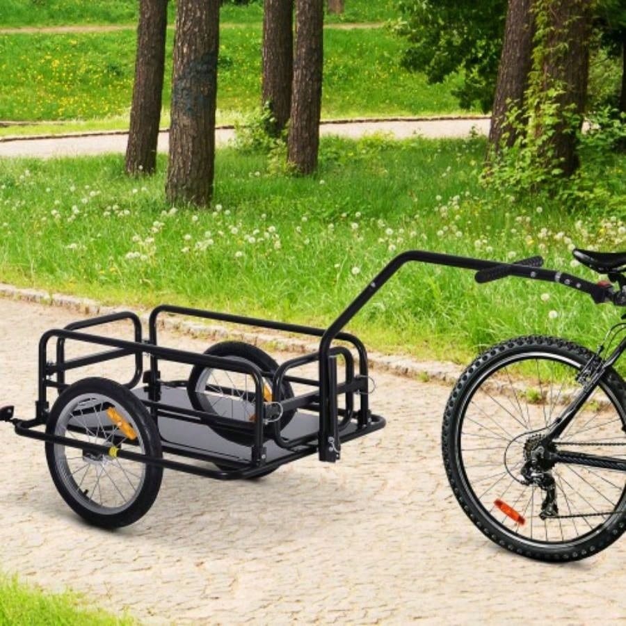 Aosom Bike Cargo Trailer, Trailer, Heavy - Duty Bike Wagon Cart, Foldable Compact Storage, with Universal Hitch, 16 Wheels, 88 lbs. Capacity, Black