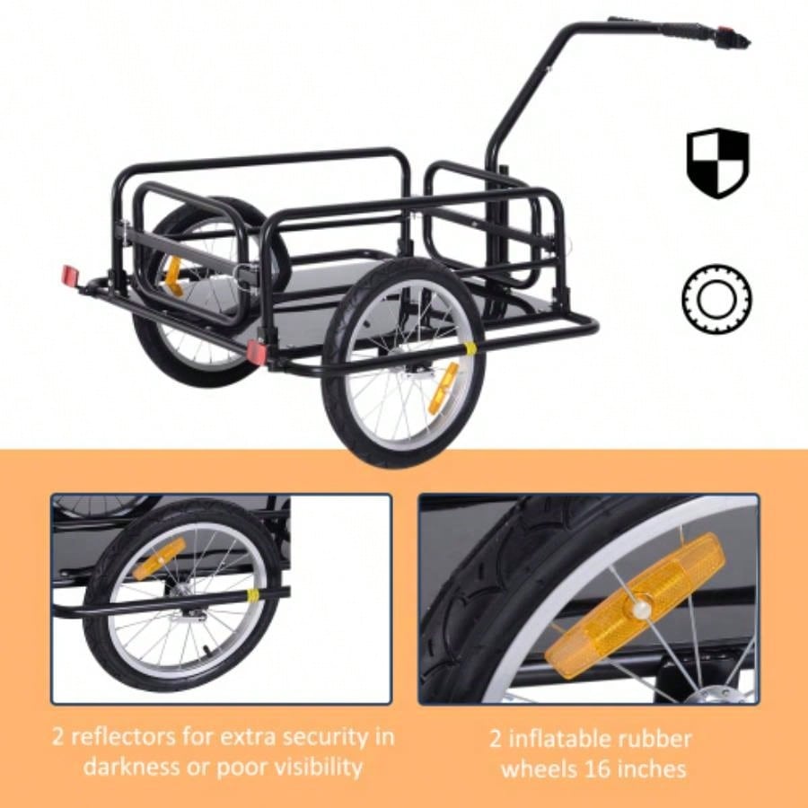 Aosom Bike Cargo Trailer, Trailer, Heavy - Duty Bike Wagon Cart, Foldable Compact Storage, with Universal Hitch, 16 Wheels, 88 lbs. Capacity, Black