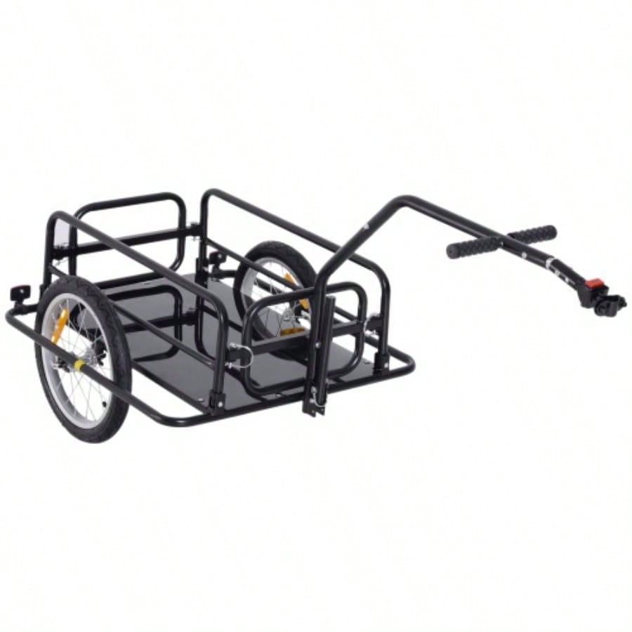 Aosom Bike Cargo Trailer, Trailer, Heavy - Duty Bike Wagon Cart, Foldable Compact Storage, with Universal Hitch, 16 Wheels, 88 lbs. Capacity, Black