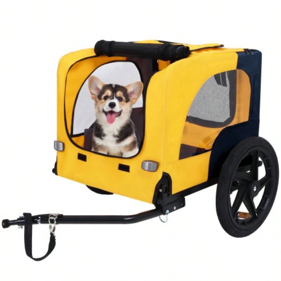 Pet Bike Trailer Dog Cart, Suitable Small and Medium Pets, Easy Folding Cart Frame, Quick Release Wheel, Non - Slip Floor, Internal Leash