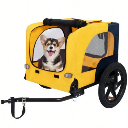 Pet Bike Trailer Dog Cart, Suitable Small and Medium Pets, Easy Folding Cart Frame, Quick Release Wheel, Non - Slip Floor, Internal Leash