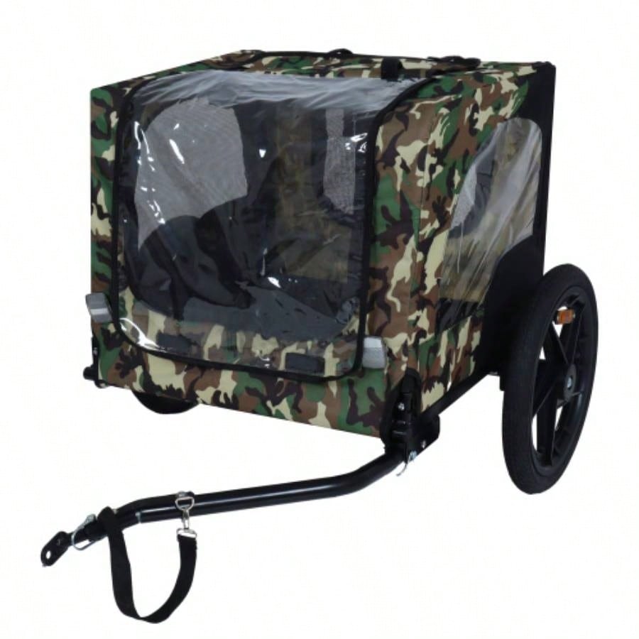 Pet Bike Trailer Dog Cart, Suitable Small and Medium Pets, Easy Folding Cart Frame, Quick Release Wheel, Non - Slip Floor, Internal Leash