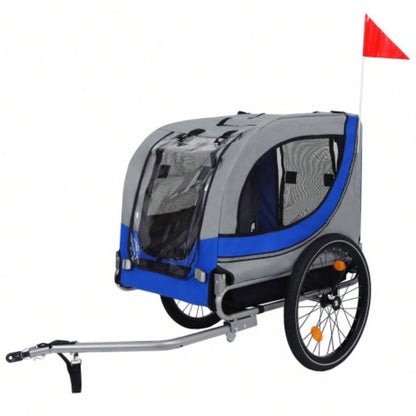 Large Folding Bike Trailer Dogs - 66LB Capacity All - Terrain, Durable Steel Frame Cycling, Jogging, Camping Outdoor Adventures, Gray - Blue