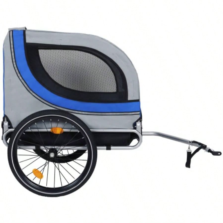 Large Folding Bike Trailer Dogs - 66LB Capacity All - Terrain, Durable Steel Frame Cycling, Jogging, Camping Outdoor Adventures, Gray - Blue