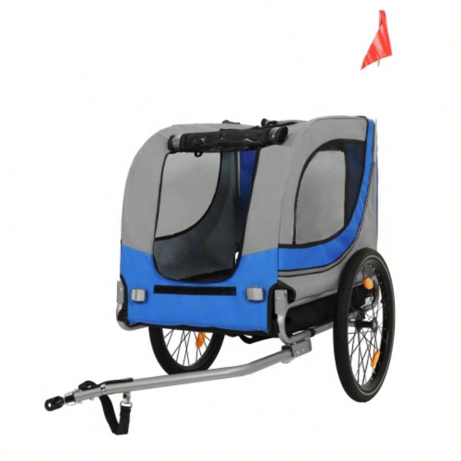 Large Folding Bike Trailer Dogs - 66LB Capacity All - Terrain, Durable Steel Frame Cycling, Jogging, Camping Outdoor Adventures, Gray - Blue
