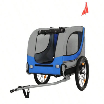 Large Folding Bike Trailer Dogs - 66LB Capacity All - Terrain, Durable Steel Frame Cycling, Jogging, Camping Outdoor Adventures, Gray - Blue