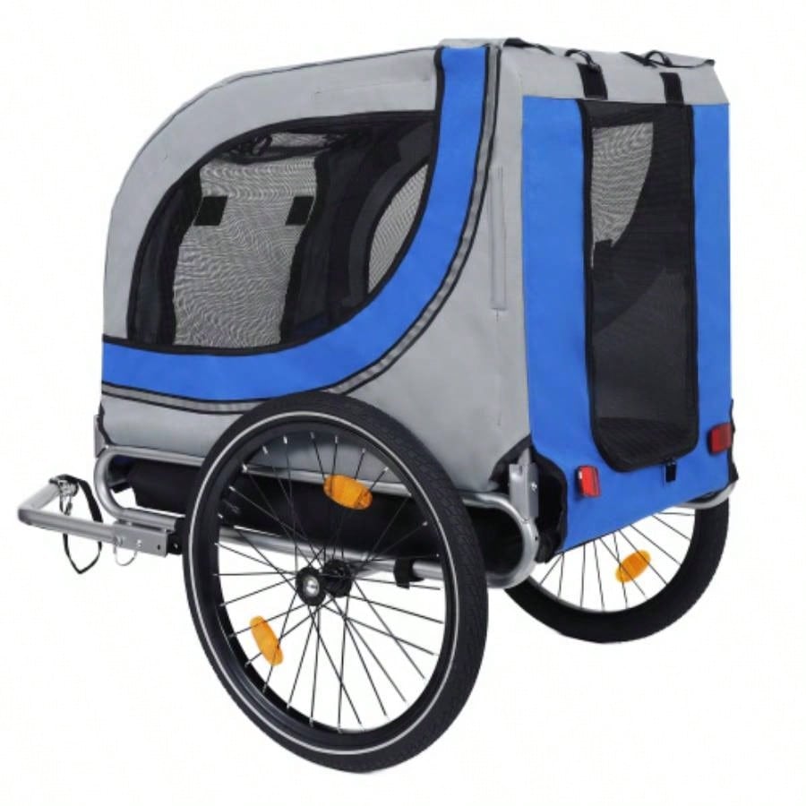 Large Folding Bike Trailer Dogs - 66LB Capacity All - Terrain, Durable Steel Frame Cycling, Jogging, Camping Outdoor Adventures, Gray - Blue