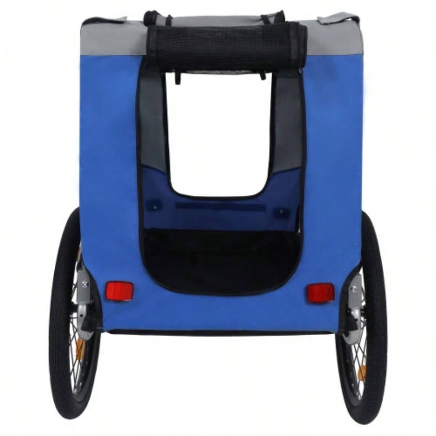 Large Folding Bike Trailer Dogs - 66LB Capacity All - Terrain, Durable Steel Frame Cycling, Jogging, Camping Outdoor Adventures, Gray - Blue