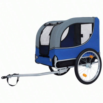 Large Folding Bike Trailer Dogs - 66LB Capacity All - Terrain, Durable Steel Frame Cycling, Jogging, Camping Outdoor Adventures, Gray - Blue