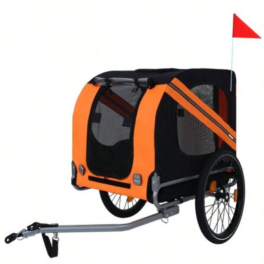 Large Folding Bike Trailer Dogs - 66LB Capacity All - Terrain, Durable Steel Frame Cycling, Jogging, Camping Outdoor Adventures, Black - Orange