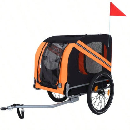 Large Folding Bike Trailer Dogs - 66LB Capacity All - Terrain, Durable Steel Frame Cycling, Jogging, Camping Outdoor Adventures, Black - Orange
