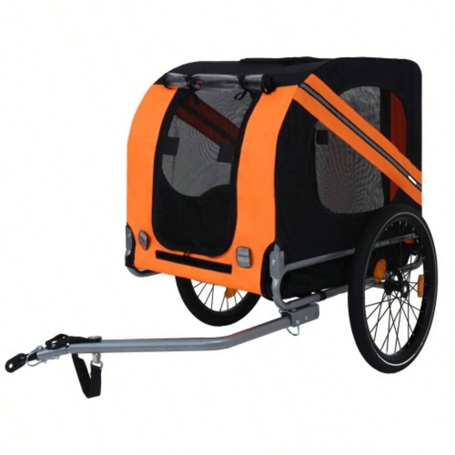 Large Folding Bike Trailer Dogs - 66LB Capacity All - Terrain, Durable Steel Frame Cycling, Jogging, Camping Outdoor Adventures, Black - Orange