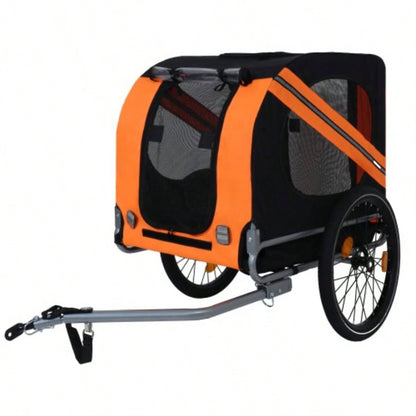 Large Folding Bike Trailer Dogs - 66LB Capacity All - Terrain, Durable Steel Frame Cycling, Jogging, Camping Outdoor Adventures, Black - Orange