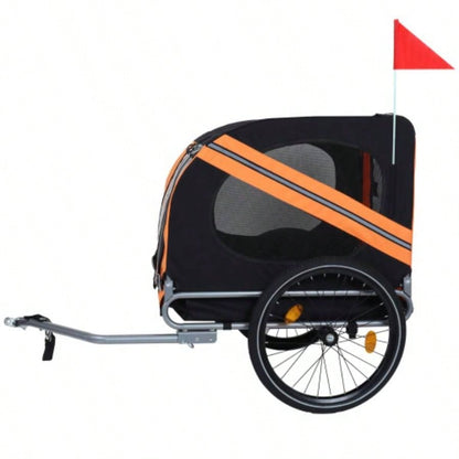 Large Folding Bike Trailer Dogs - 66LB Capacity All - Terrain, Durable Steel Frame Cycling, Jogging, Camping Outdoor Adventures, Black - Orange