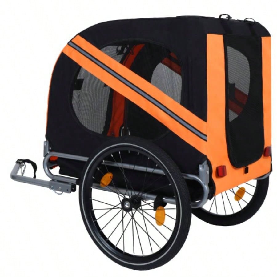 Large Folding Bike Trailer Dogs - 66LB Capacity All - Terrain, Durable Steel Frame Cycling, Jogging, Camping Outdoor Adventures, Black - Orange