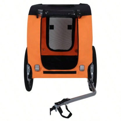 Large Folding Bike Trailer Dogs - 66LB Capacity All - Terrain, Durable Steel Frame Cycling, Jogging, Camping Outdoor Adventures, Black - Orange