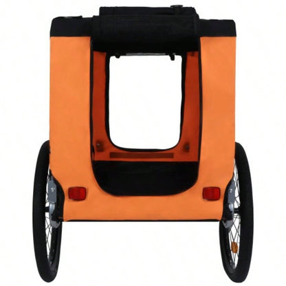 Large Folding Bike Trailer Dogs - 66LB Capacity All - Terrain, Durable Steel Frame Cycling, Jogging, Camping Outdoor Adventures, Black - Orange