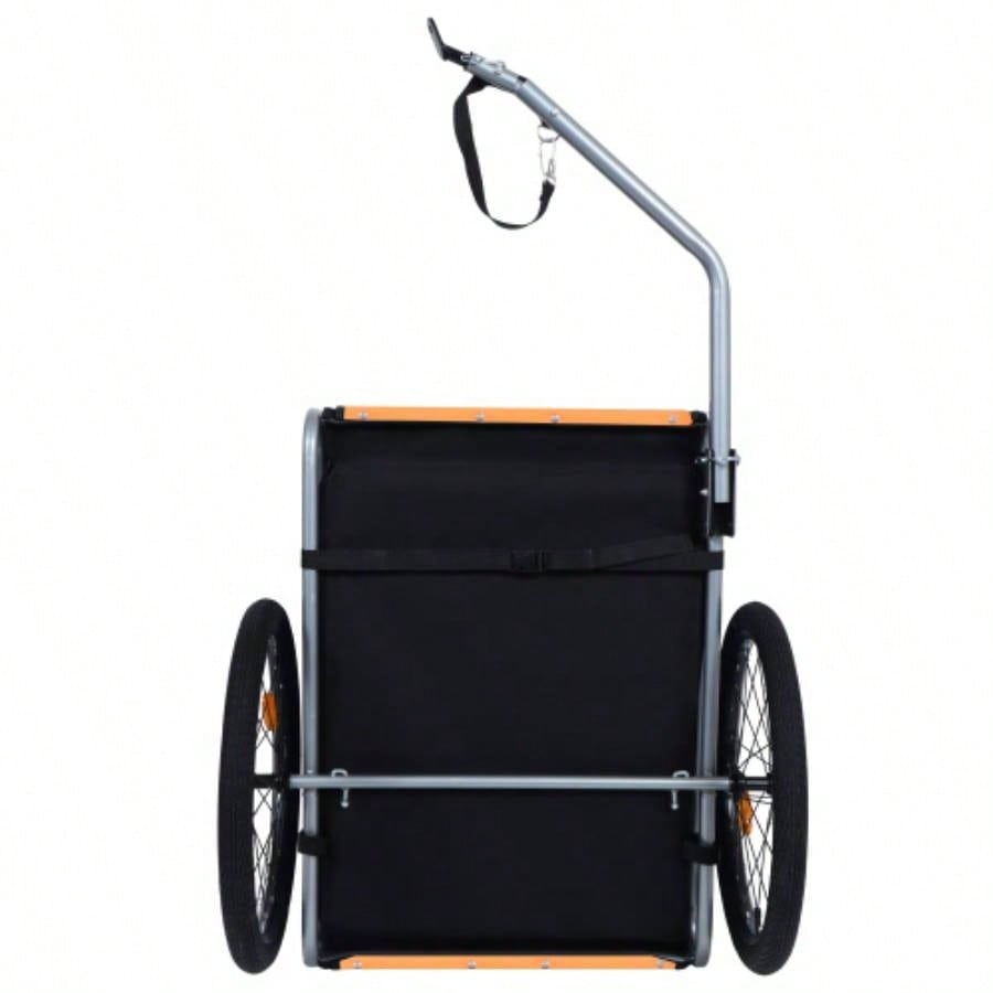 Large Folding Bike Trailer Dogs - 66LB Capacity All - Terrain, Durable Steel Frame Cycling, Jogging, Camping Outdoor Adventures, Black - Orange