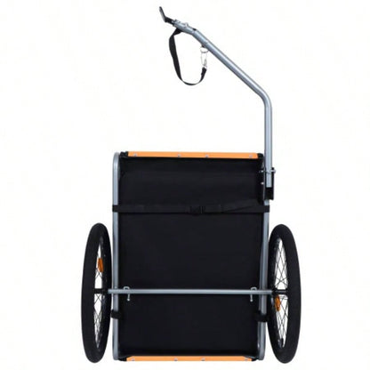 Large Folding Bike Trailer Dogs - 66LB Capacity All - Terrain, Durable Steel Frame Cycling, Jogging, Camping Outdoor Adventures, Black - Orange