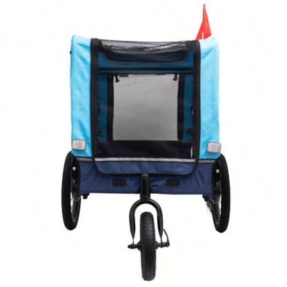 2 - in - 1 Bike Trailer Push Cart Pets - Detachable Bike Hitch Push Handle Included - All - Terrain Wheels, Quick Release Wheel, Non - Slip Floor, Internal Leash, Holds Pets Up to 88 lbs, Blue