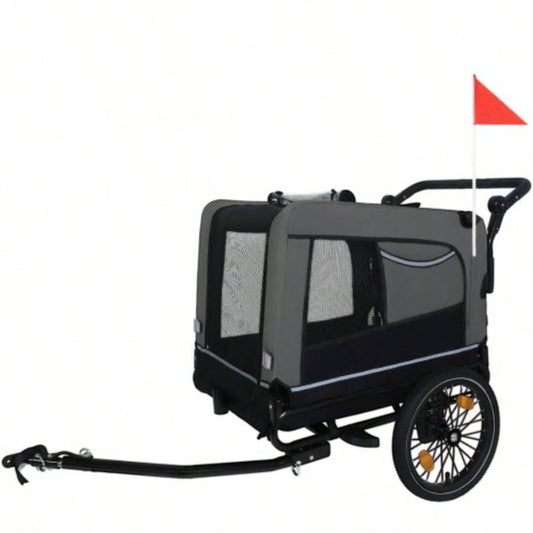 2 - in - 1 Bike Trailer Push Cart Pets - Detachable Bike Hitch Push Handle Included - All - Terrain Wheels, Quick Release Wheel, Non - Slip Floor, Internal Leash, Holds Pets Up to 88 lbs, Black -
