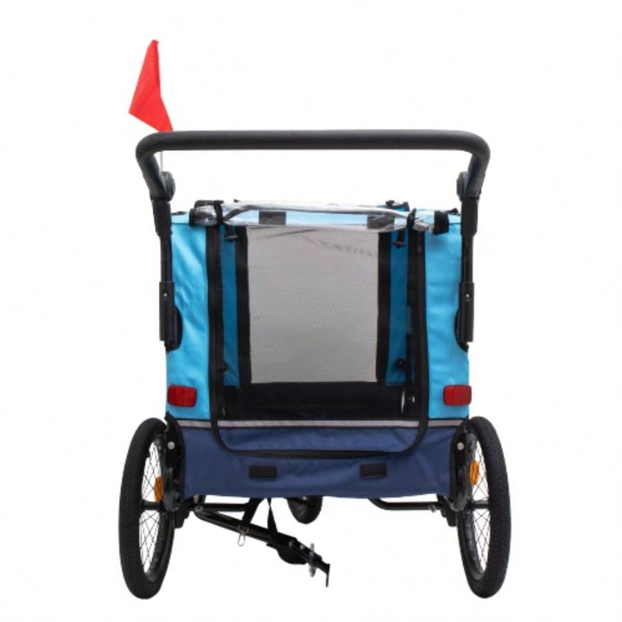 2 - in - 1 Bike Trailer Push Cart Pets - Detachable Bike Hitch Push Handle Included - All - Terrain Wheels, Quick Release Wheel, Non - Slip Floor, Internal Leash, Holds Pets Up to 88 lbs, Blue