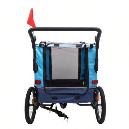 2 - in - 1 Bike Trailer Push Cart Pets - Detachable Bike Hitch Push Handle Included - All - Terrain Wheels, Quick Release Wheel, Non - Slip Floor, Internal Leash, Holds Pets Up to 88 lbs, Blue