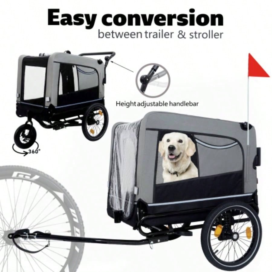 2 - in - 1 Bike Trailer Push Cart Pets - Detachable Bike Hitch Push Handle Included - All - Terrain Wheels, Quick Release Wheel, Non - Slip Floor, Internal Leash, Holds Pets Up to 88 lbs, Black -