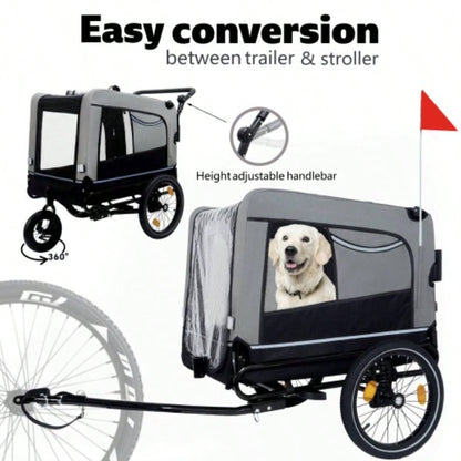 2 - in - 1 Bike Trailer Push Cart Pets - Detachable Bike Hitch Push Handle Included - All - Terrain Wheels, Quick Release Wheel, Non - Slip Floor, Internal Leash, Holds Pets Up to 88 lbs, Black -