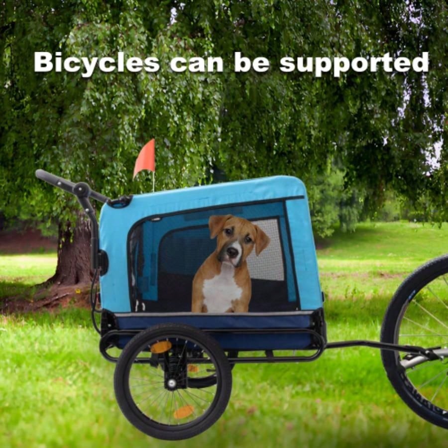 2 - in - 1 Bike Trailer Push Cart Pets - Detachable Bike Hitch Push Handle Included - All - Terrain Wheels, Quick Release Wheel, Non - Slip Floor, Internal Leash, Holds Pets Up to 88 lbs, Blue