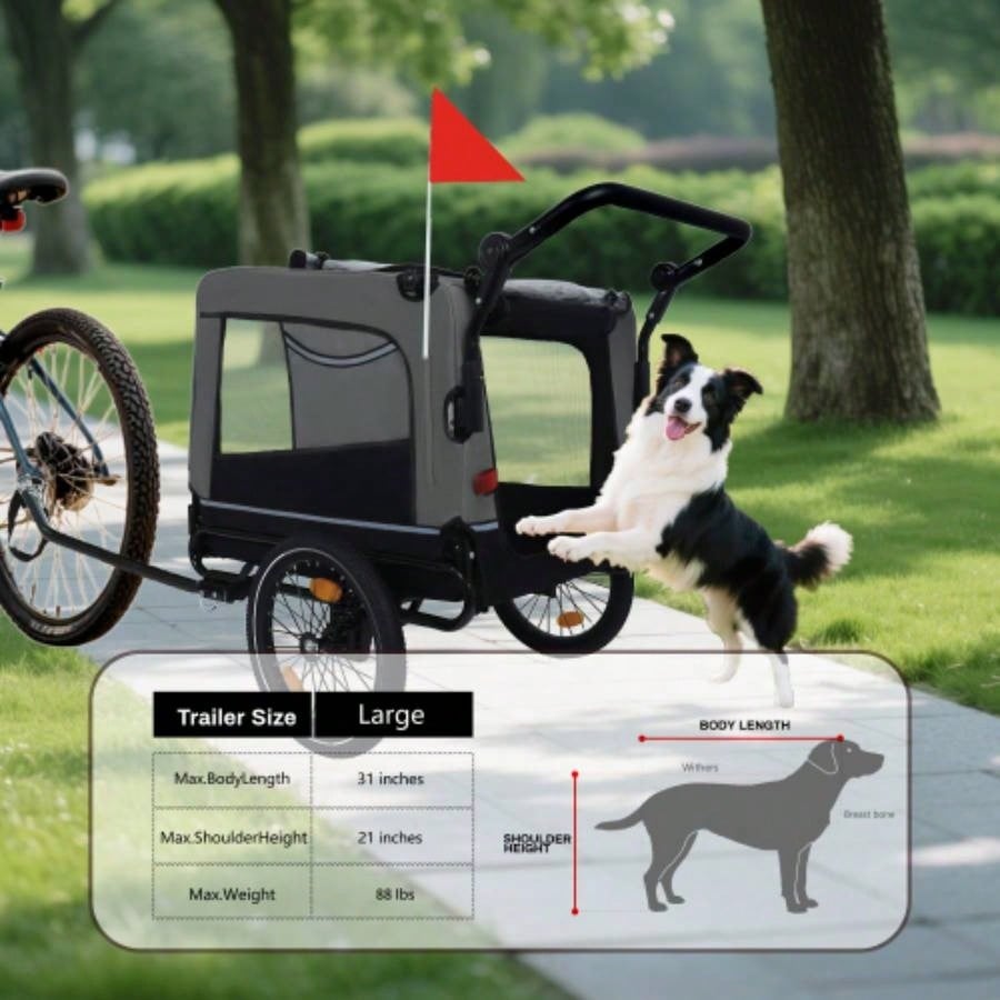 2 - in - 1 Bike Trailer Push Cart Pets - Detachable Bike Hitch Push Handle Included - All - Terrain Wheels, Quick Release Wheel, Non - Slip Floor, Internal Leash, Holds Pets Up to 88 lbs, Black -