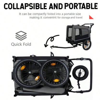 2 - in - 1 Bike Trailer Push Cart Pets - Detachable Bike Hitch Push Handle Included - All - Terrain Wheels, Quick Release Wheel, Non - Slip Floor, Internal Leash, Holds Pets Up to 88 lbs, Black -