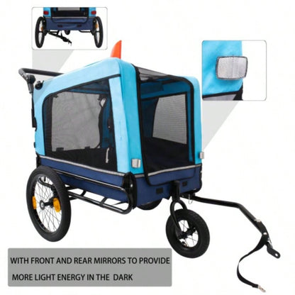 2 - in - 1 Bike Trailer Push Cart Pets - Detachable Bike Hitch Push Handle Included - All - Terrain Wheels, Quick Release Wheel, Non - Slip Floor, Internal Leash, Holds Pets Up to 88 lbs, Blue