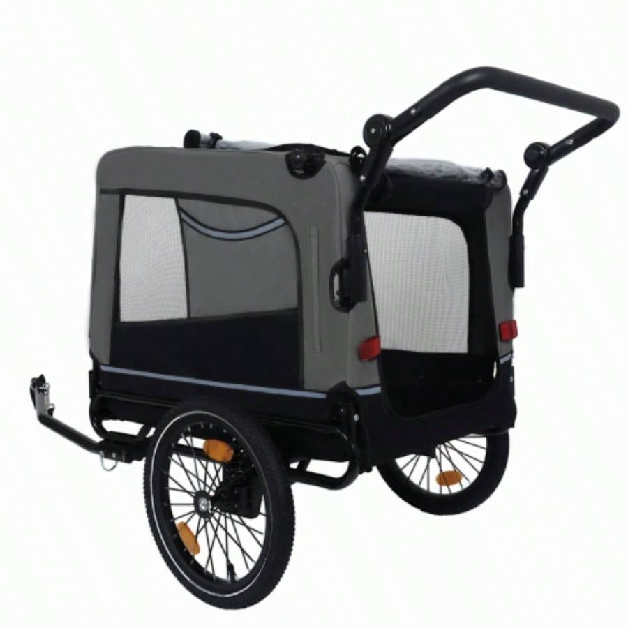 2 - in - 1 Bike Trailer Push Cart Pets - Detachable Bike Hitch Push Handle Included - All - Terrain Wheels, Quick Release Wheel, Non - Slip Floor, Internal Leash, Holds Pets Up to 88 lbs, Black -